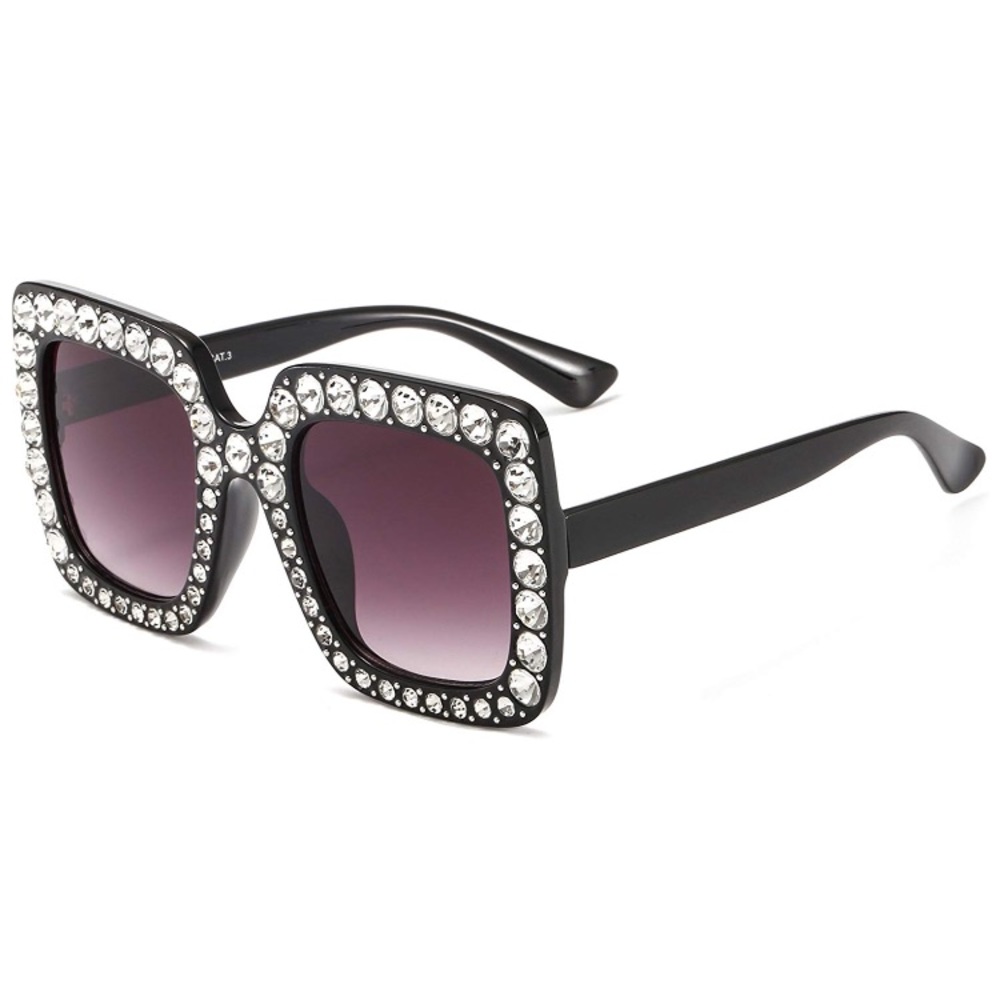 Oversized Sunglasses Square Thick Frame Rhinestone - Picture 2 of 8